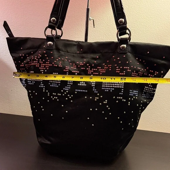 Coach (Rehab) Black Studded Tote Bag with Multicolor Accent - Picture 13 of 17